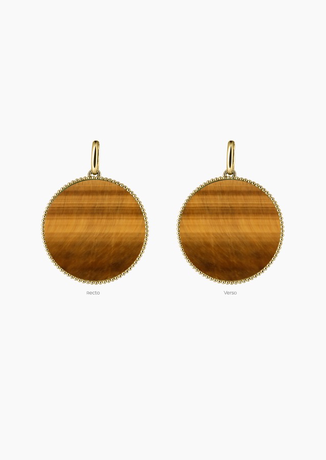 Colette Lune Perlée medal in yellow gold with tiger’s eye – Maison Lepage, French jeweler and designer since 1922.