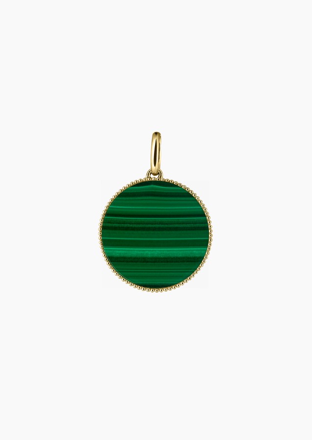 
                                                                                    Médaille Colette Lune Perlée 15 mm en or jaune et malachite - Maison Lepage joaillier créateur français 1922
                                                                            
