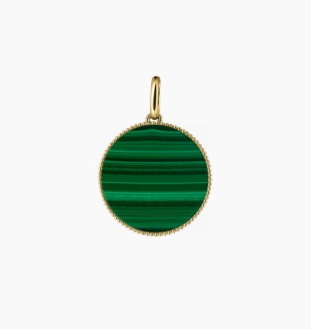 
                                                                                    Médaille Colette Lune Perlée 15 mm en or jaune et malachite - Maison Lepage joaillier créateur français 1922
                                                                            