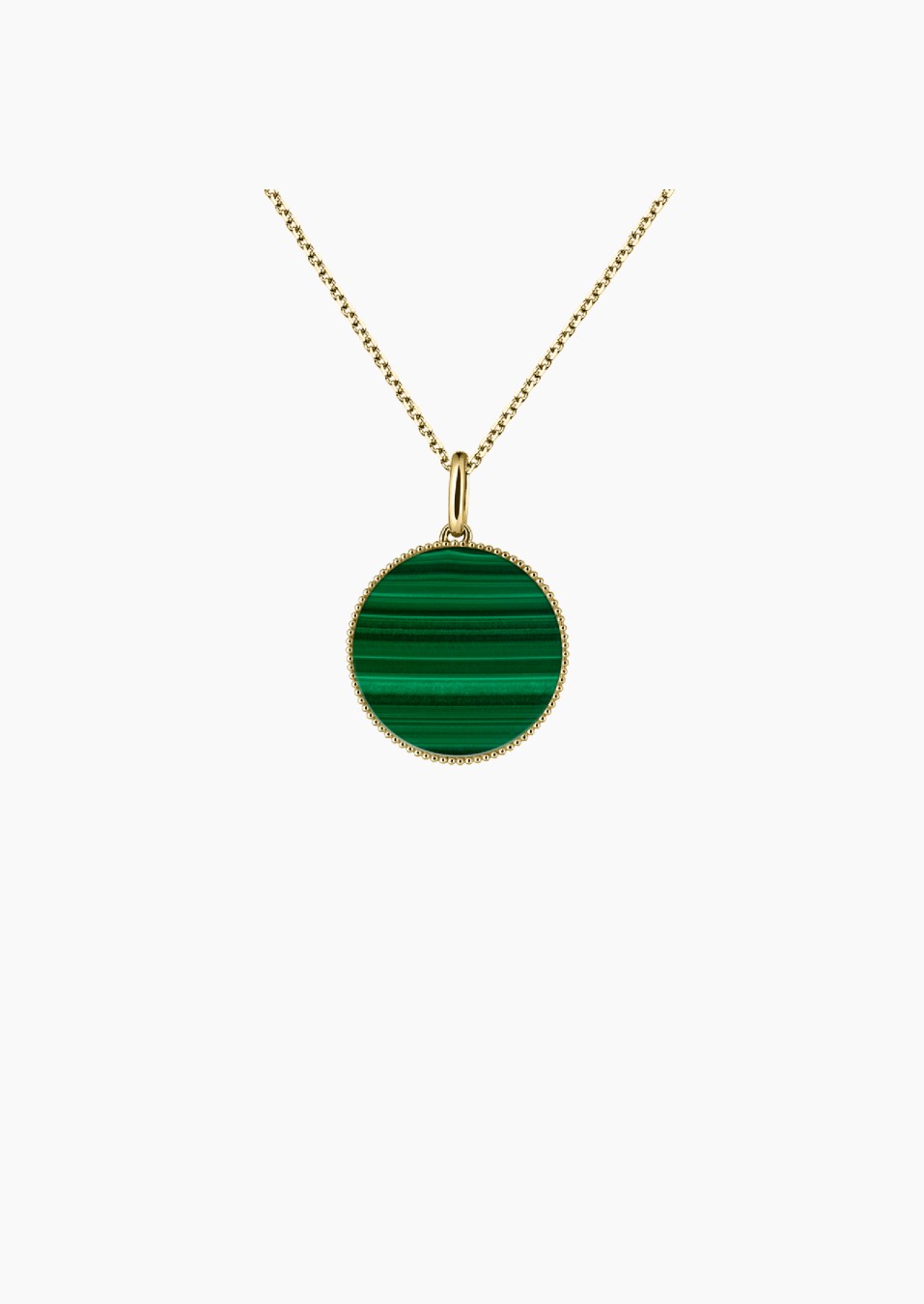 Médaille Colette Lune Perlée 15 mm en or jaune et malachite - Maison Lepage joaillier créateur français 1922