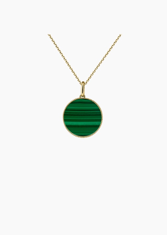 Colette Lune Perlée 15 mm medal in yellow gold with malachite – Maison Lepage, French jeweler and designer since 1922.