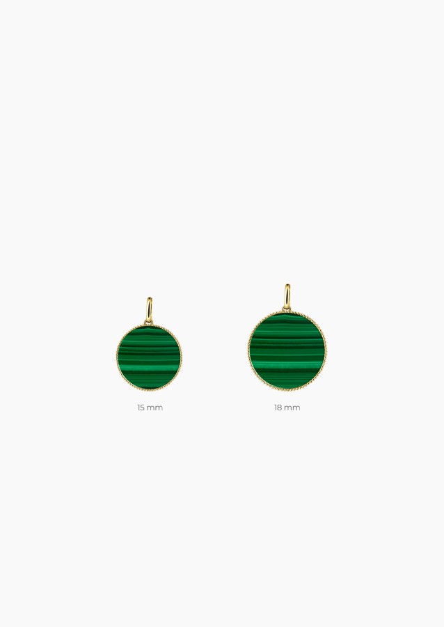 Colette Lune Perlée medal in yellow gold with malachite – Maison Lepage, French jeweler and designer since 1922.