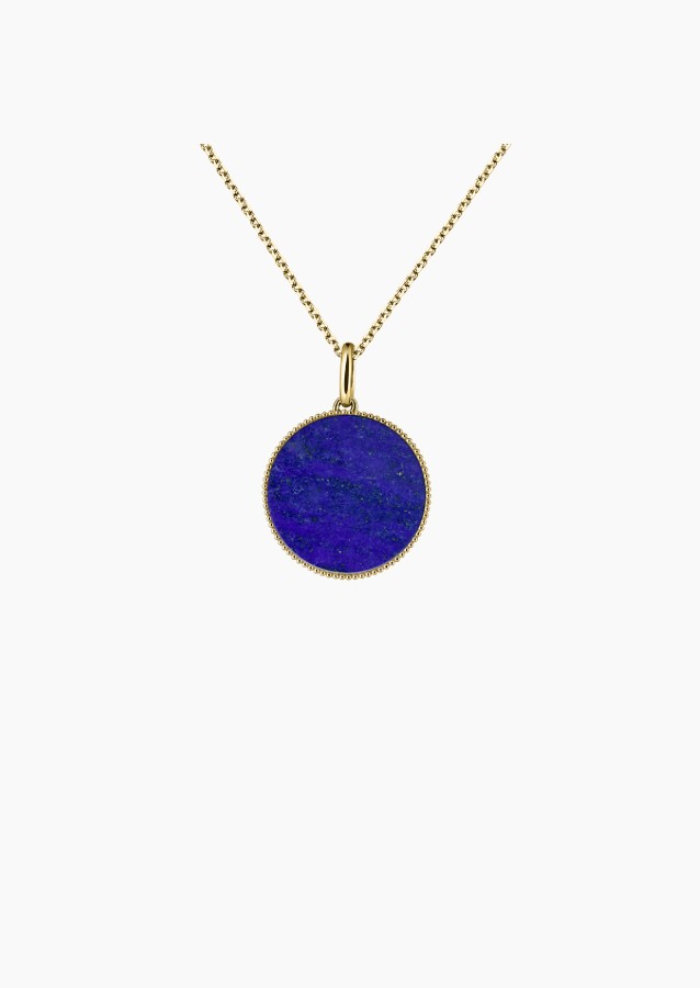 Médaille Colette Lune Perlée 15 mm en or jaune et lapis lazuli - Maison Lepage joaillier créateur français 1922