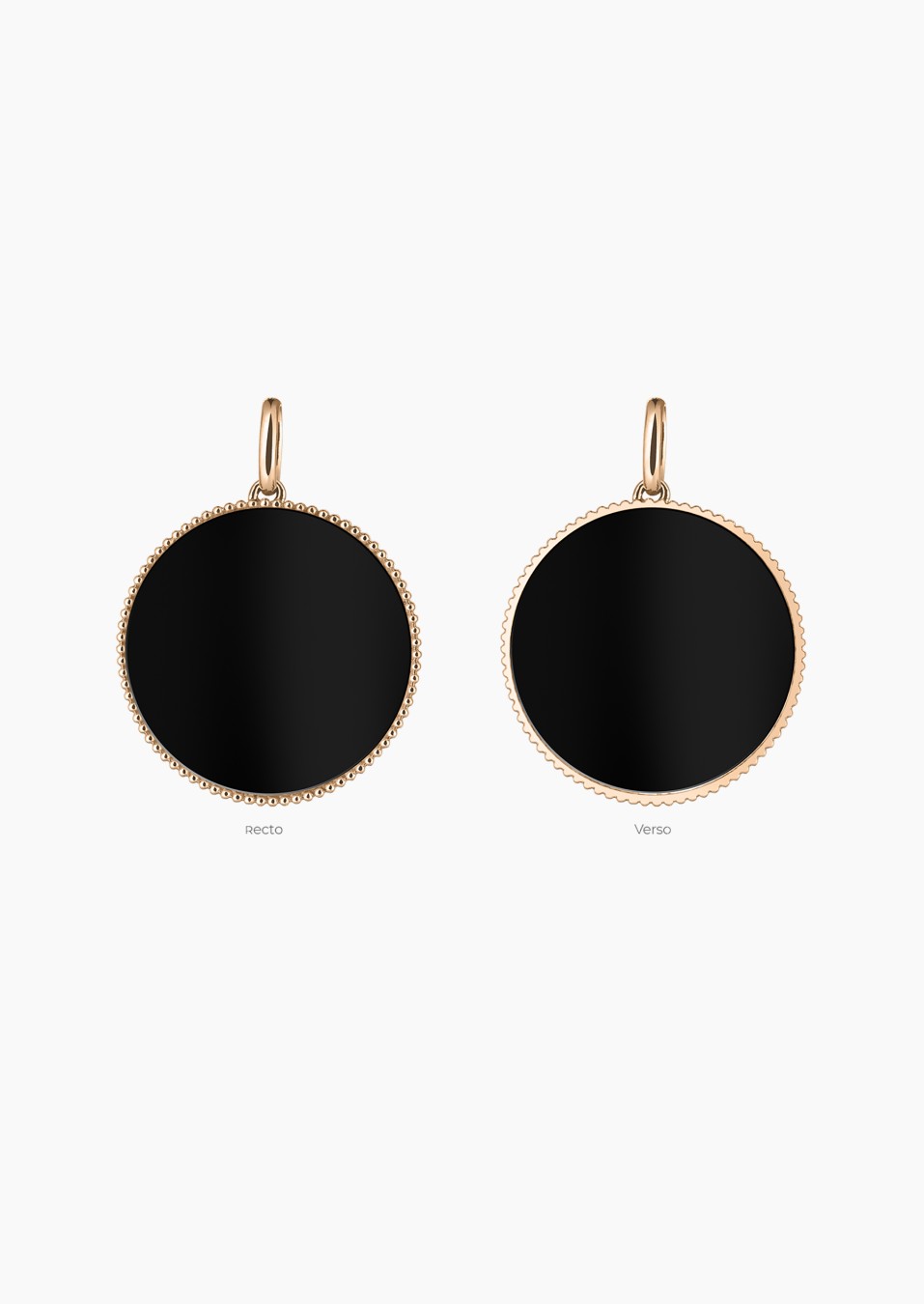 Médaille Colette Lune Perlée en or rose et onyx - Maison Lepage joaillier créateur français 1922