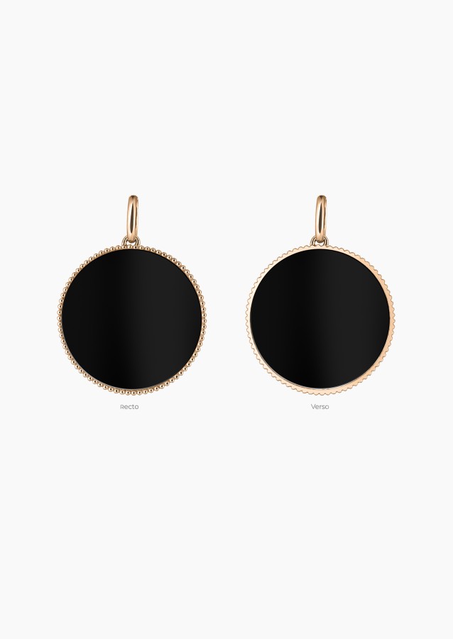 Colette Lune Perlée medal in rose gold with onyx – Maison Lepage, French jeweler and designer since 1922.