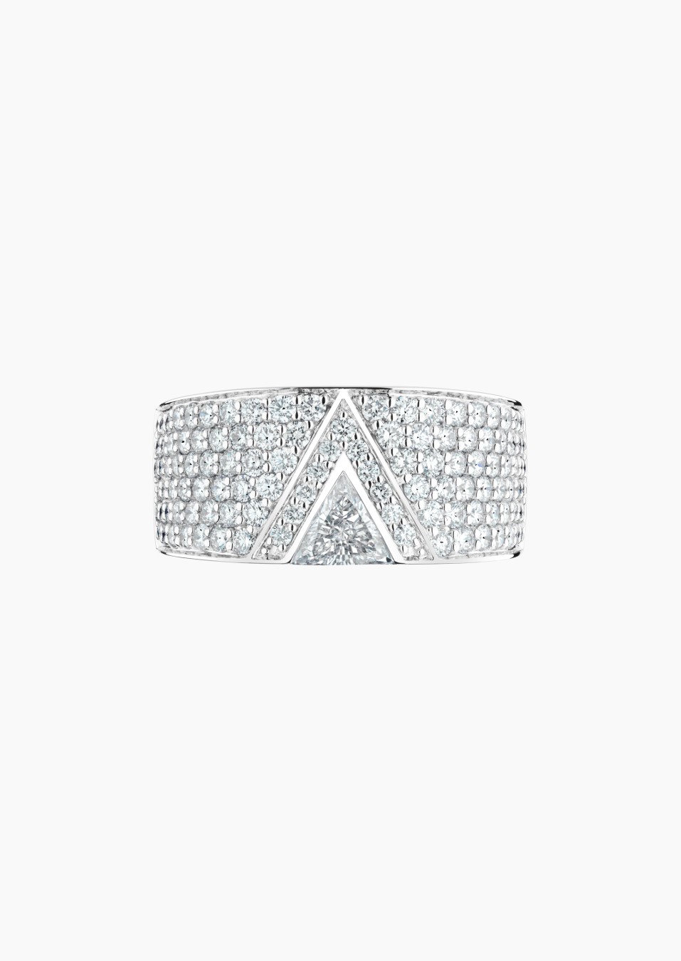 Bague La Magnifique en or blanc, diamant triangulaire et pavage diamants - Maison Lepage joaillier créateur français 1922