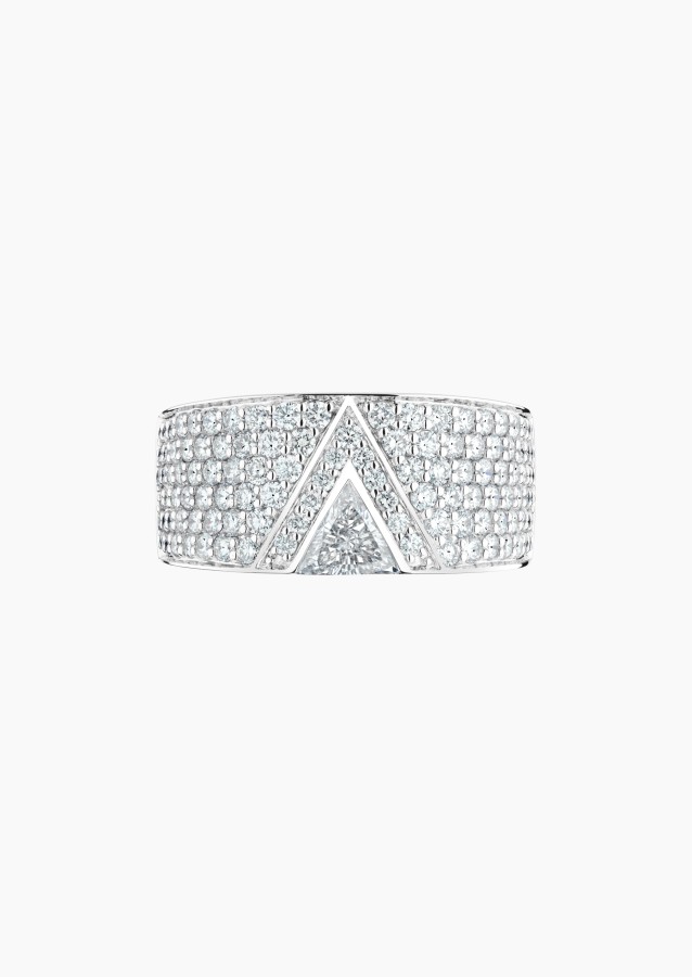 Bague La Magnifique en or blanc, diamant triangulaire et pavage diamants - Maison Lepage joaillier créateur français 1922