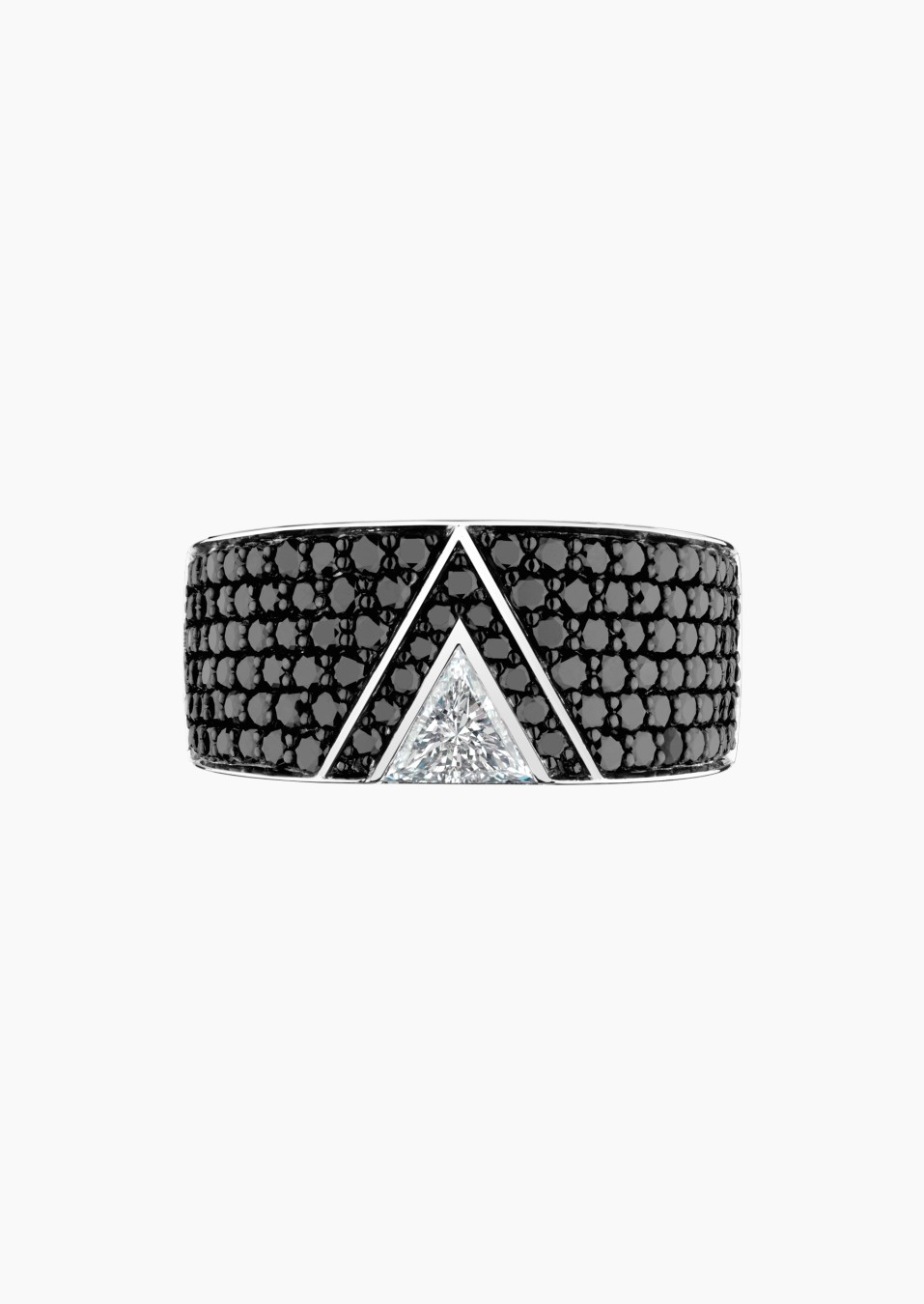Bague La Prestigieuse en or blanc, diamant triangle et diamants noirs - Maison Lepage joaillier créateur français depuis 1922 Bague La Prestigieuse en or blanc, diamant triangle et diamants noirs - Maison Lepage joaillier créateur français depuis 1922