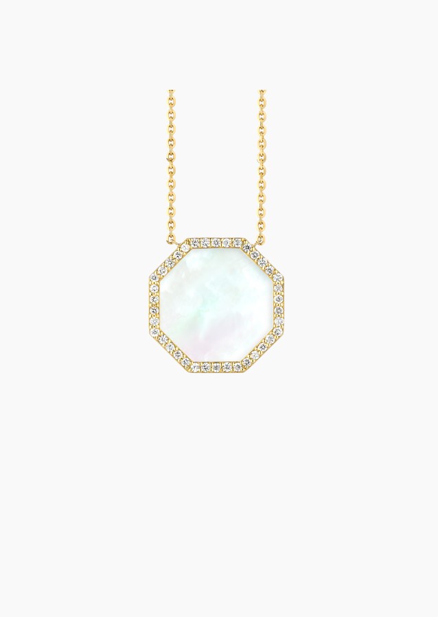 Collier Octo en or jaune, nacre blanche et diamants - Maison Lepage joaillier créateur français 1922