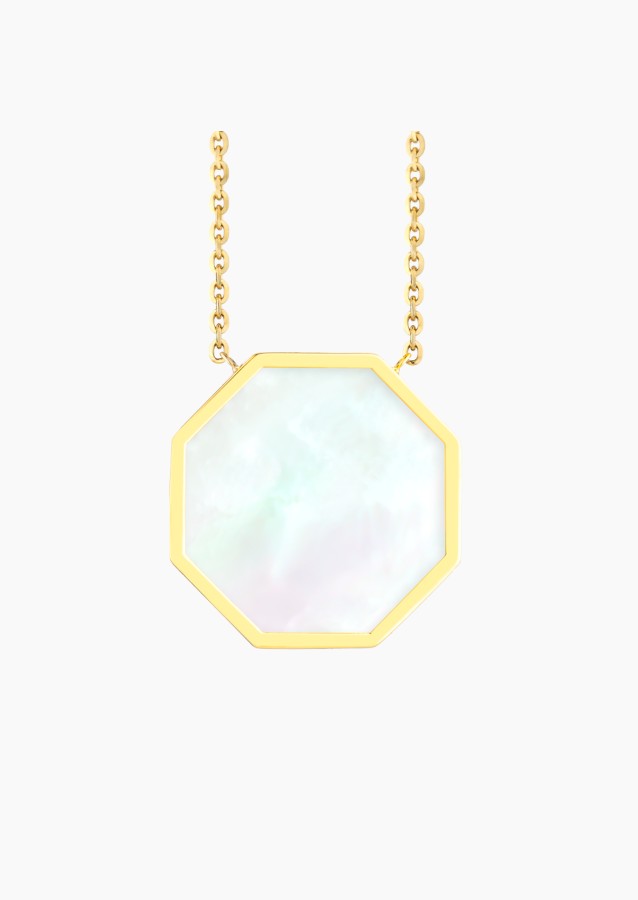 
                                                                                    Octo long necklace in yellow gold with white mother-of-pearl – Maison Lepage, French jeweler and designer since 1922.
                                                                            