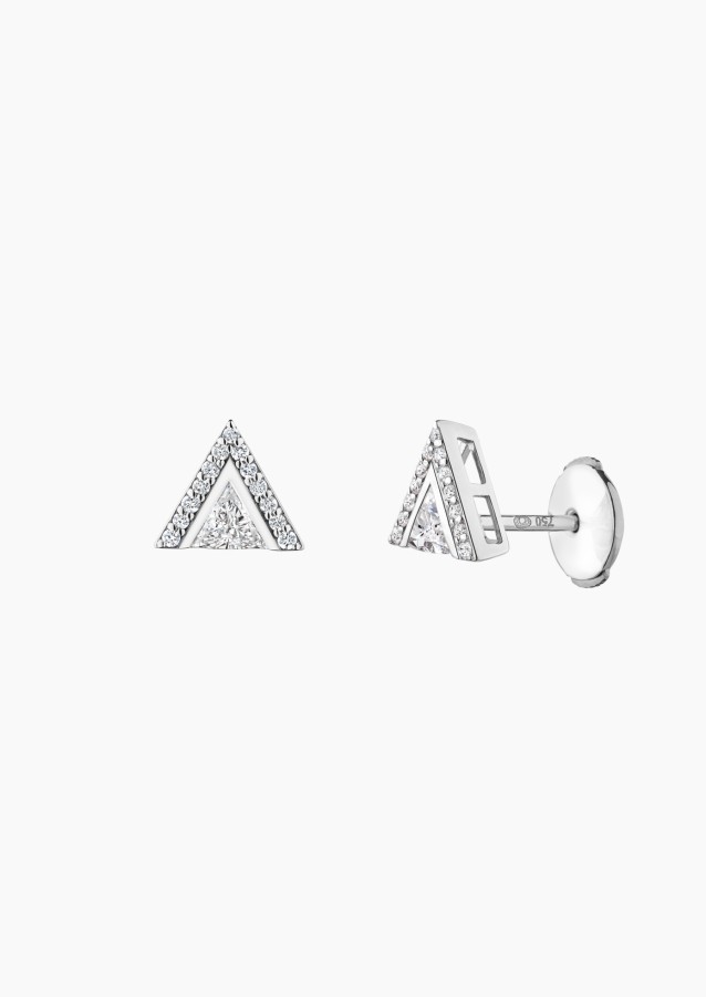 Boucles d'oreilles La Précieuse en or blanc, diamants triangle et diamants brillants - Maison Lepage joaillier créateur français