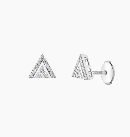 Boucles d'oreilles La Précieuse en or blanc, diamants triangle et diamants brillants - Maison Lepage joaillier créateur français