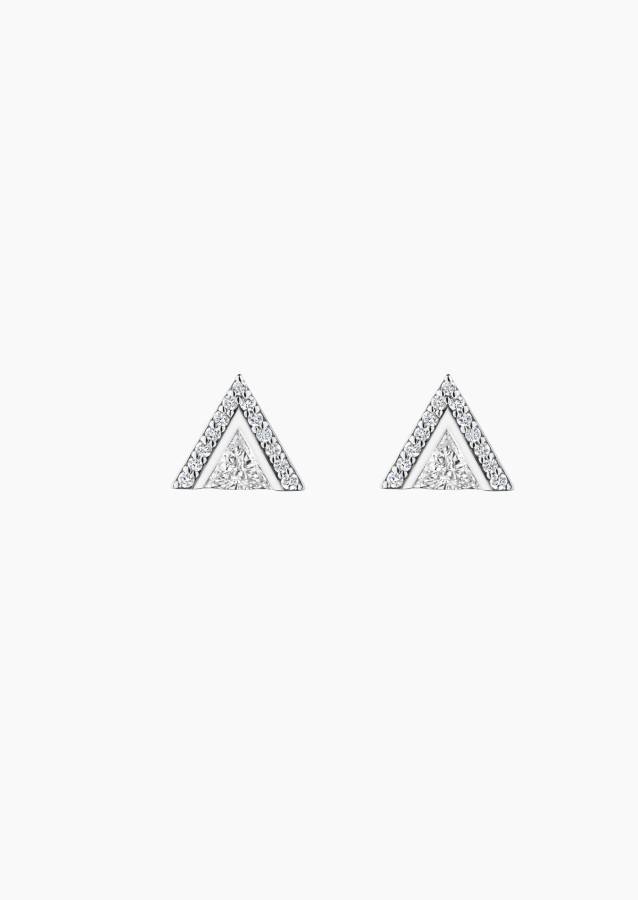 Boucles d'oreilles La Précieuse en or blanc, diamants triangle et diamants brillants - Maison Lepage joaillier créateur français