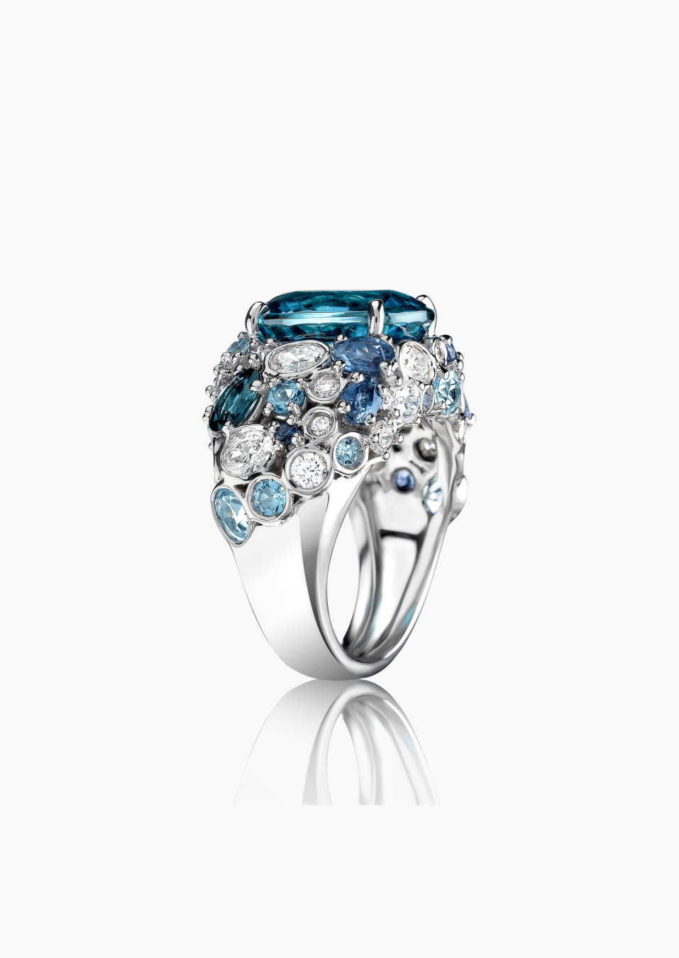 L’Envoûtante ring in 18k white gold, blue zircon, diamonds, aquamarines, blue sapphires and topazes – Maison Lepage, jeweler and L’Envoûtante ring in 18k white gold, blue zircon, diamonds, aquamarines, blue sapphires and topazes – Maison Lepage, jeweler and