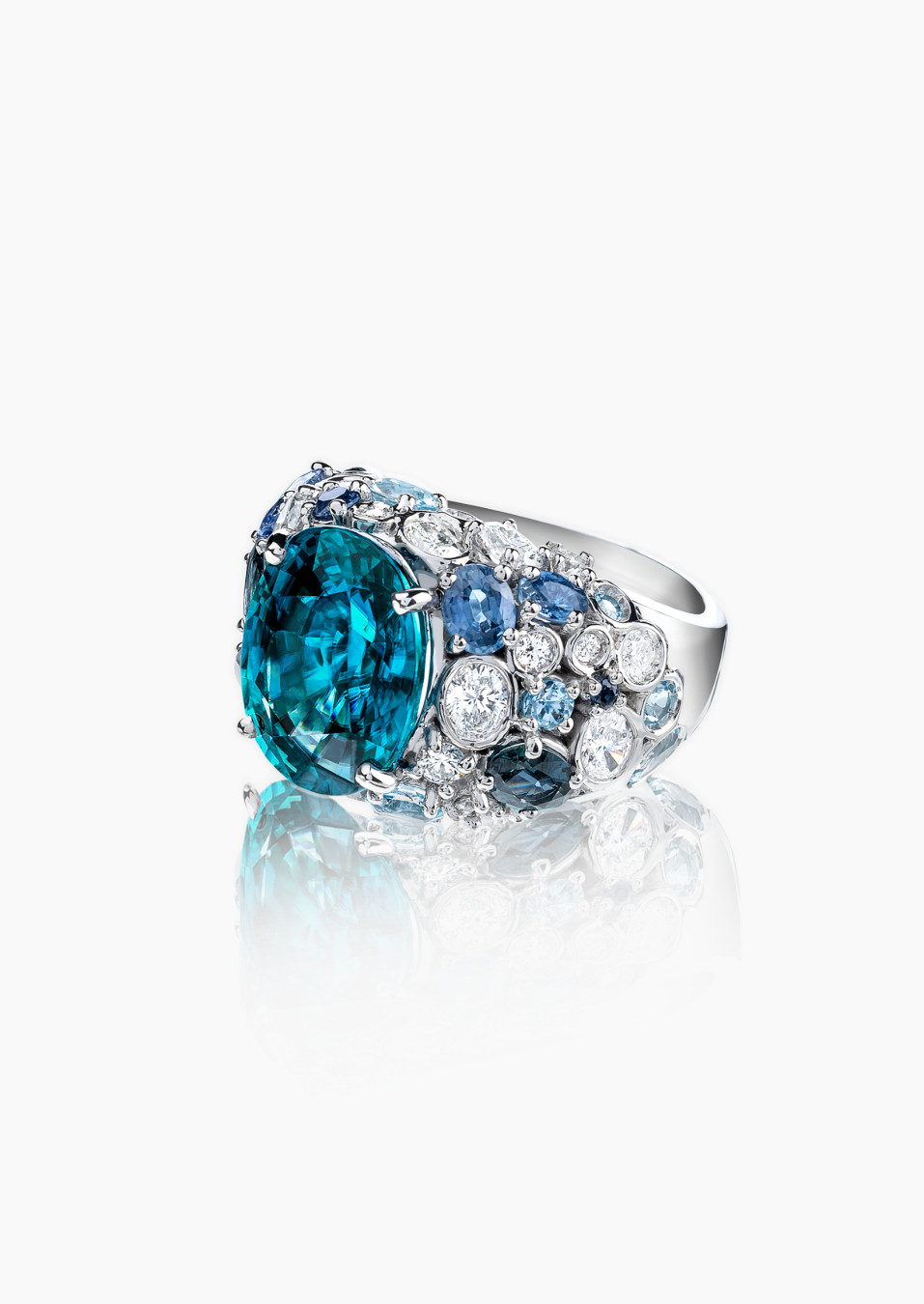 L’Envoûtante ring in 18k white gold, blue zircon, diamonds, aquamarines, blue sapphires and topazes – Maison Lepage, jeweler and L’Envoûtante ring in 18k white gold, blue zircon, diamonds, aquamarines, blue sapphires and topazes – Maison Lepage, jeweler and