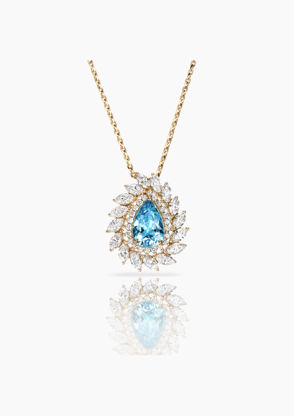 Suzanne necklace - Santa Maria aquamarine and diamonds - Yellow gold / Lepage