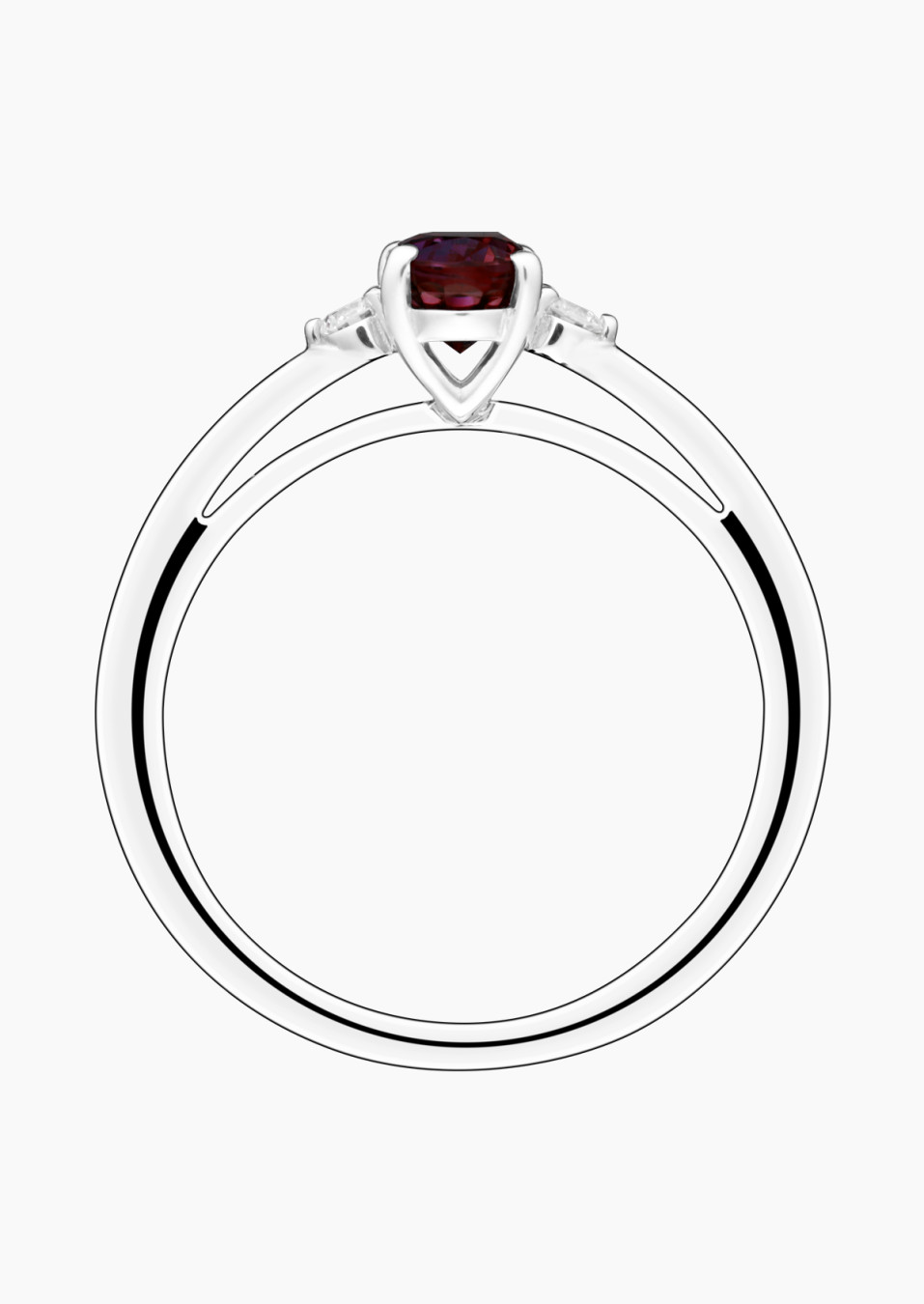 Bague Roméo en or blanc, grenat rouge ovale et diamants - Maison Lepage joaillier créateur français 1922