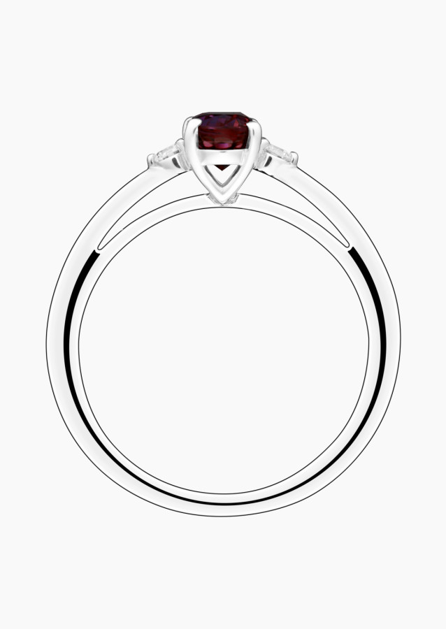 Bague Roméo en or blanc, grenat rouge ovale et diamants - Maison Lepage joaillier créateur français 1922