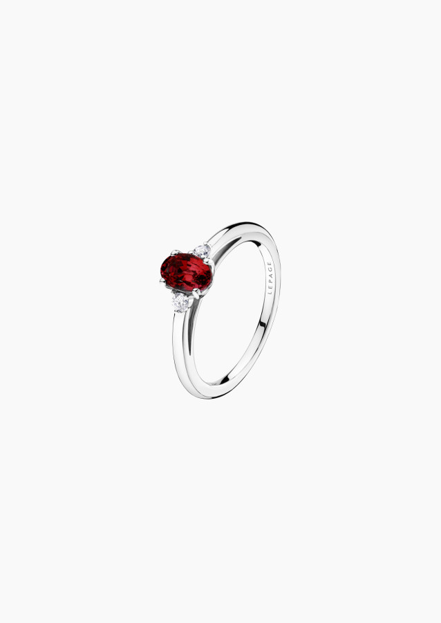 
                                                                                    Roméo ring in white gold, oval red garnet and diamonds – Maison Lepage, French jeweler and designer since 1922.
                                                                            