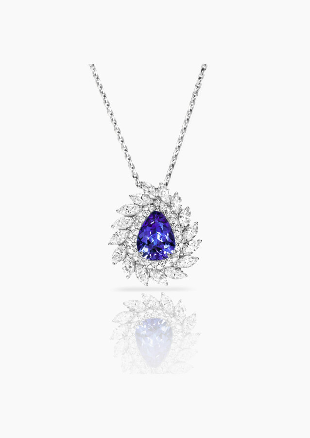 Collier Suzanne en or blanc, tanzanite poire et diamants - Maison Lepage joaillier créateur français 1922