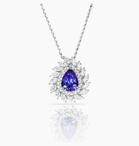 Collier Suzanne en or blanc, tanzanite poire et diamants - Maison Lepage joaillier créateur français 1922