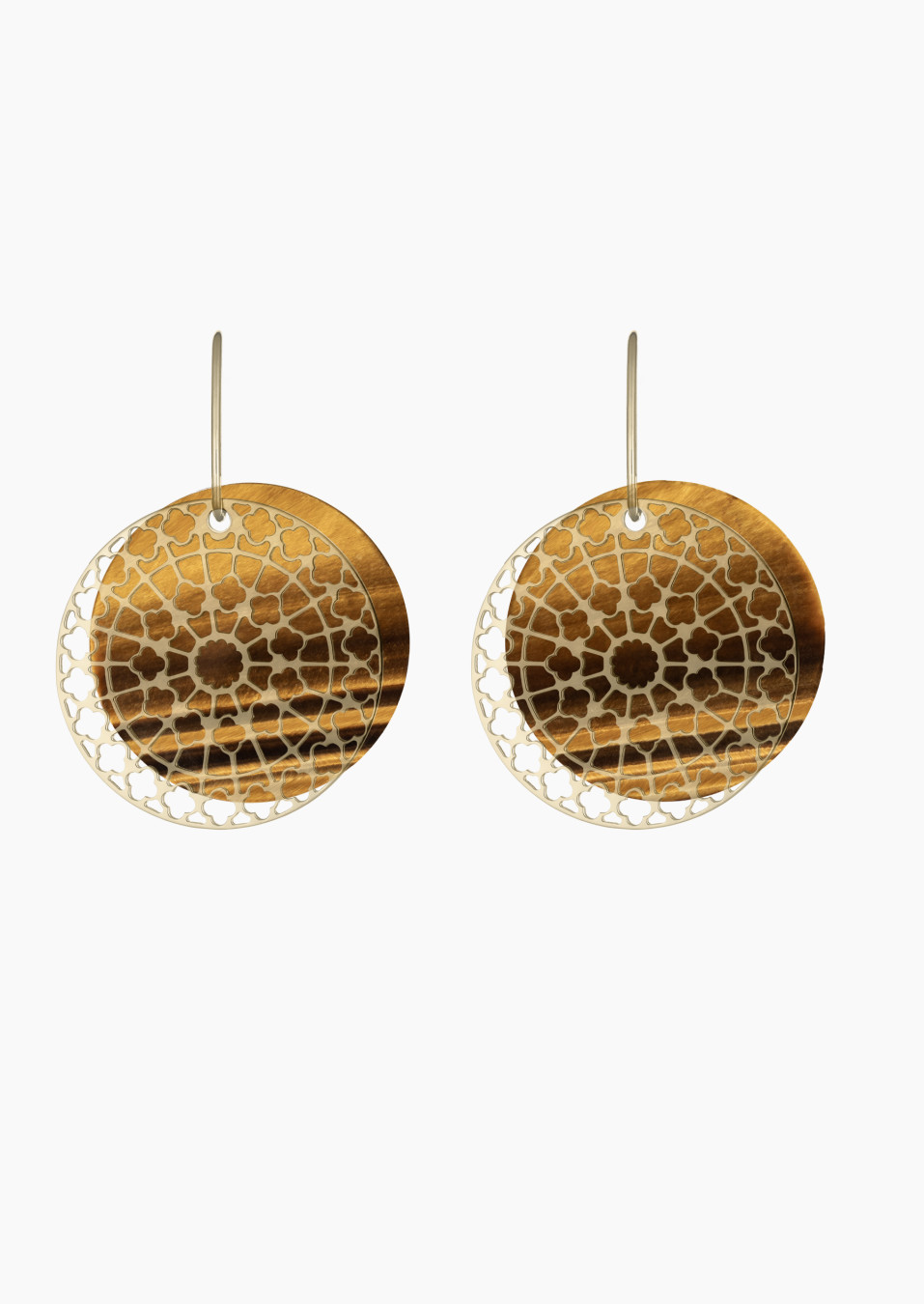 Jeton Colette en oeil-de-tigre pour boucles d'oreilles Notre Dame en or - Maison Lepage joaillier créateur français 1922