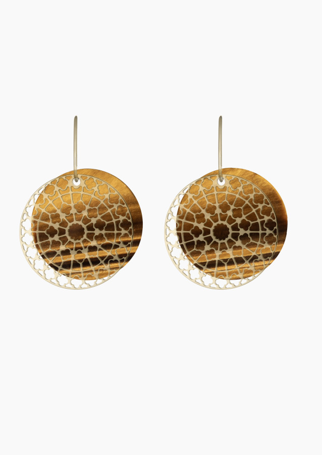 Jeton Colette en oeil-de-tigre pour boucles d'oreilles Notre Dame en or - Maison Lepage joaillier créateur français 1922