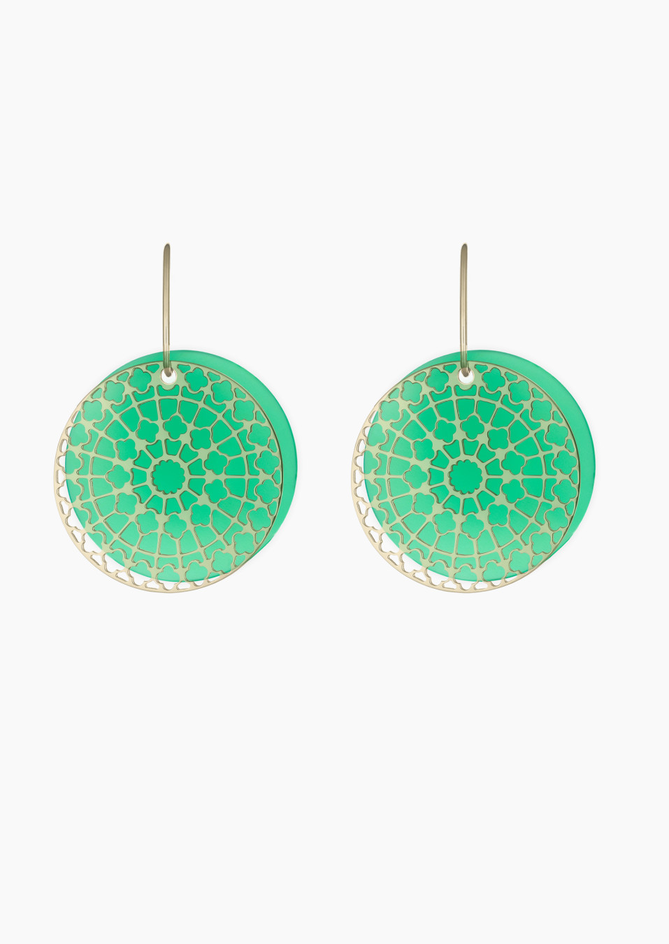 Colette pendant in green onyx for Notre Dame gold earrings – Maison Lepage, French jeweler and designer since 1922.