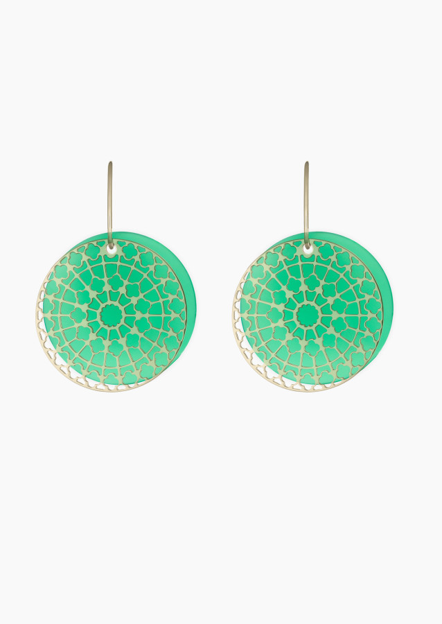 Colette pendant in green onyx for Notre Dame gold earrings – Maison Lepage, French jeweler and designer since 1922.