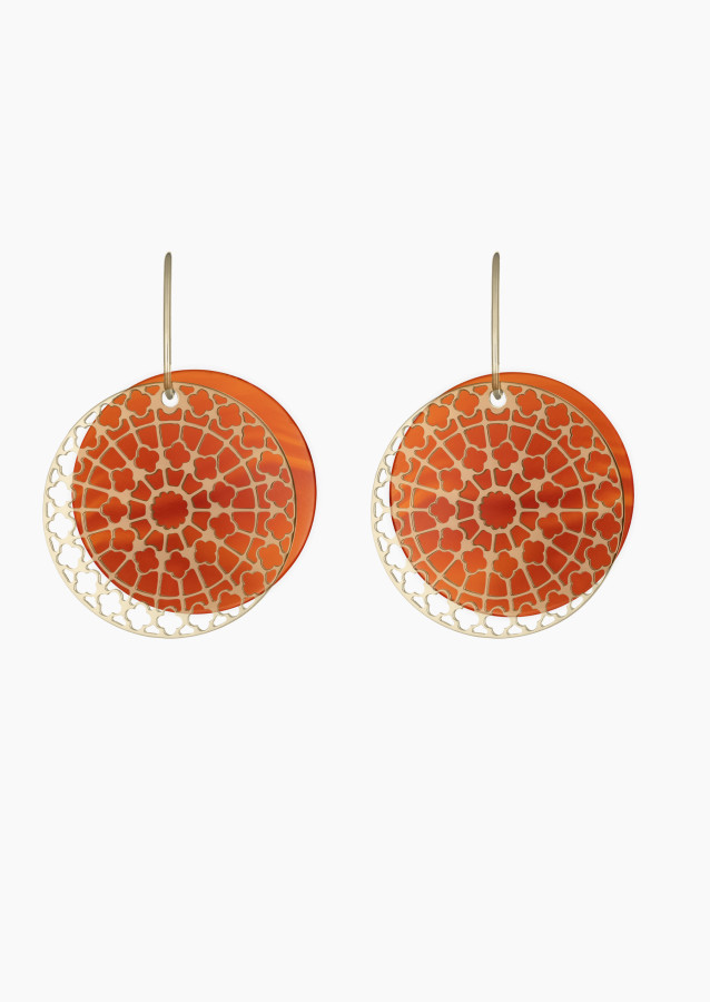 Colette pendant in red onyx for Notre Dame gold earrings – Maison Lepage, French jeweler and designer since 1922.