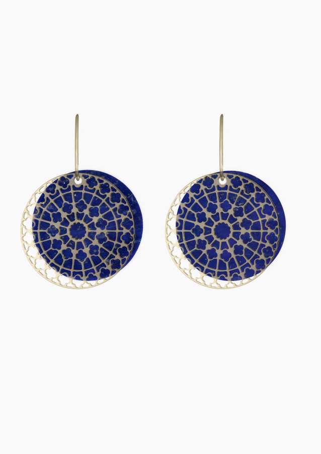 Jeton Colette en lapis lazuli pour boucles d'oreilles Notre Dame en or - Maison Lepage joaillier créateur français 1922