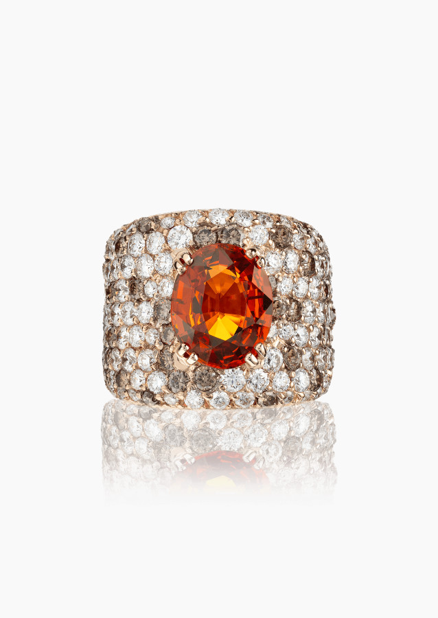 L’Ardente ring, exceptional piece in rose gold with mandarin garnet and diamonds – Maison Lepage, French jeweler and designer si
