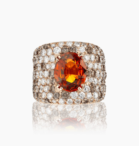 L’Ardente ring, exceptional piece in rose gold with mandarin garnet and diamonds – Maison Lepage, French jeweler and designer si