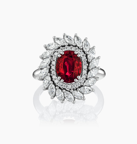 
                                                                                    L’Incandescente ring in white gold, oval ruby and diamonds – Maison Lepage, French jeweler and designer since 1922.
                                                                            