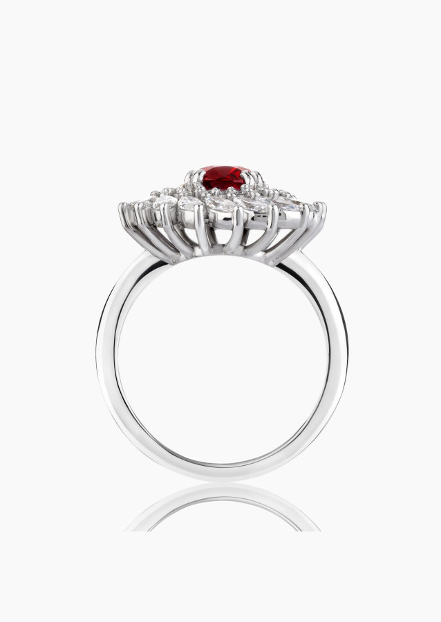 Bague L'Incandescente en or blanc, rubis ovale et diamants - Maison Lepage joaillier créateur français 1922
