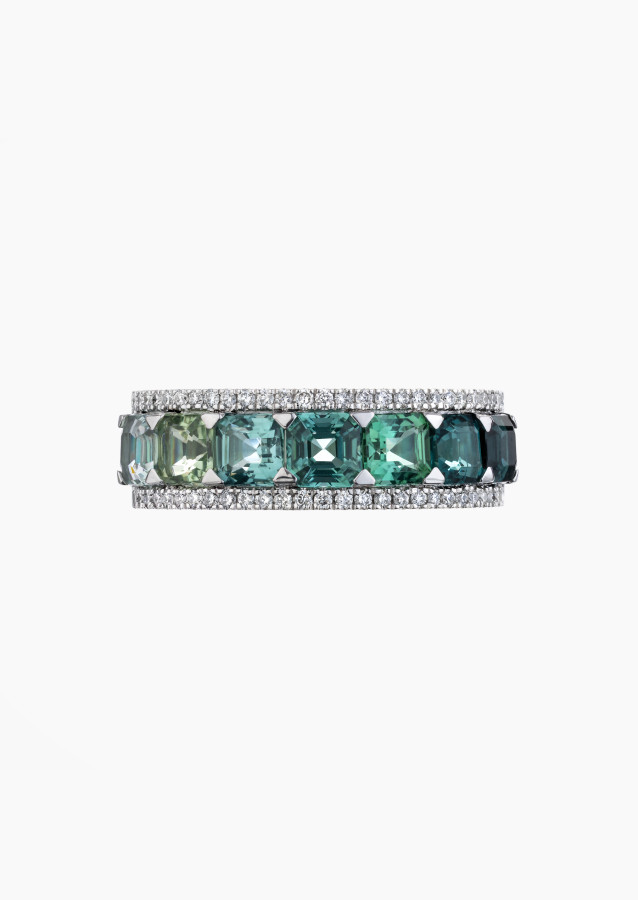 Bague Lagon en or blanc, tourmalines vertes et bleues et diamants