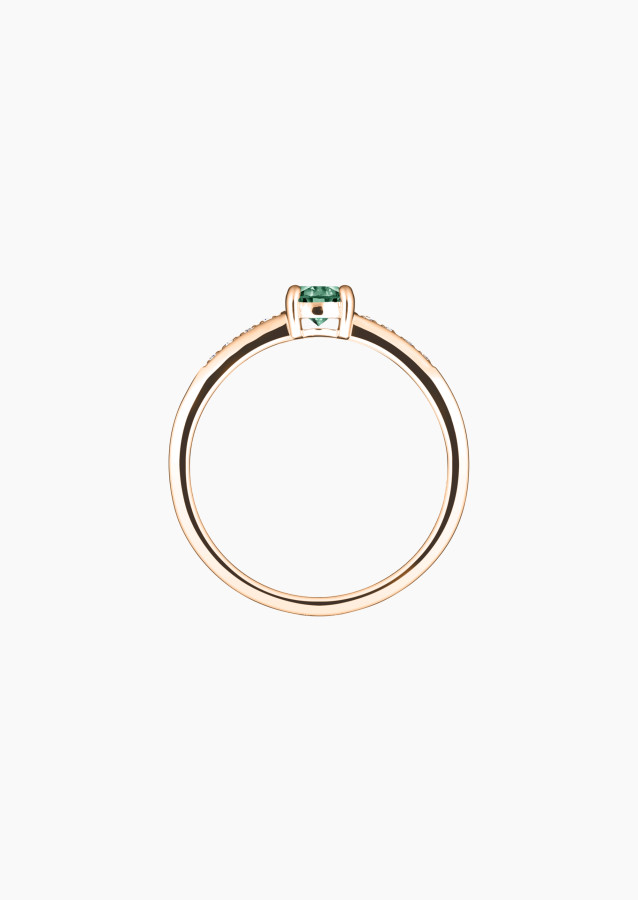 Solitaire Aristide - Saphir vert et diamants - or rose
