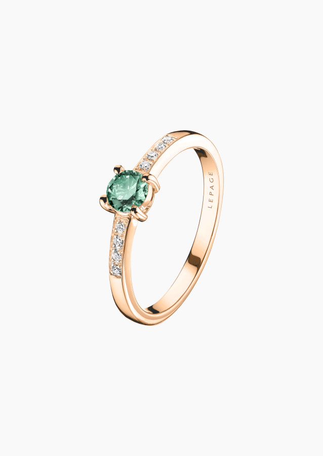 Solitaire Aristide - Saphir vert et diamants - or rose