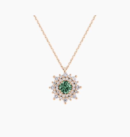 
                                                                                    Collier Dentelle en or rose, saphir vert et diamants
                                                                            