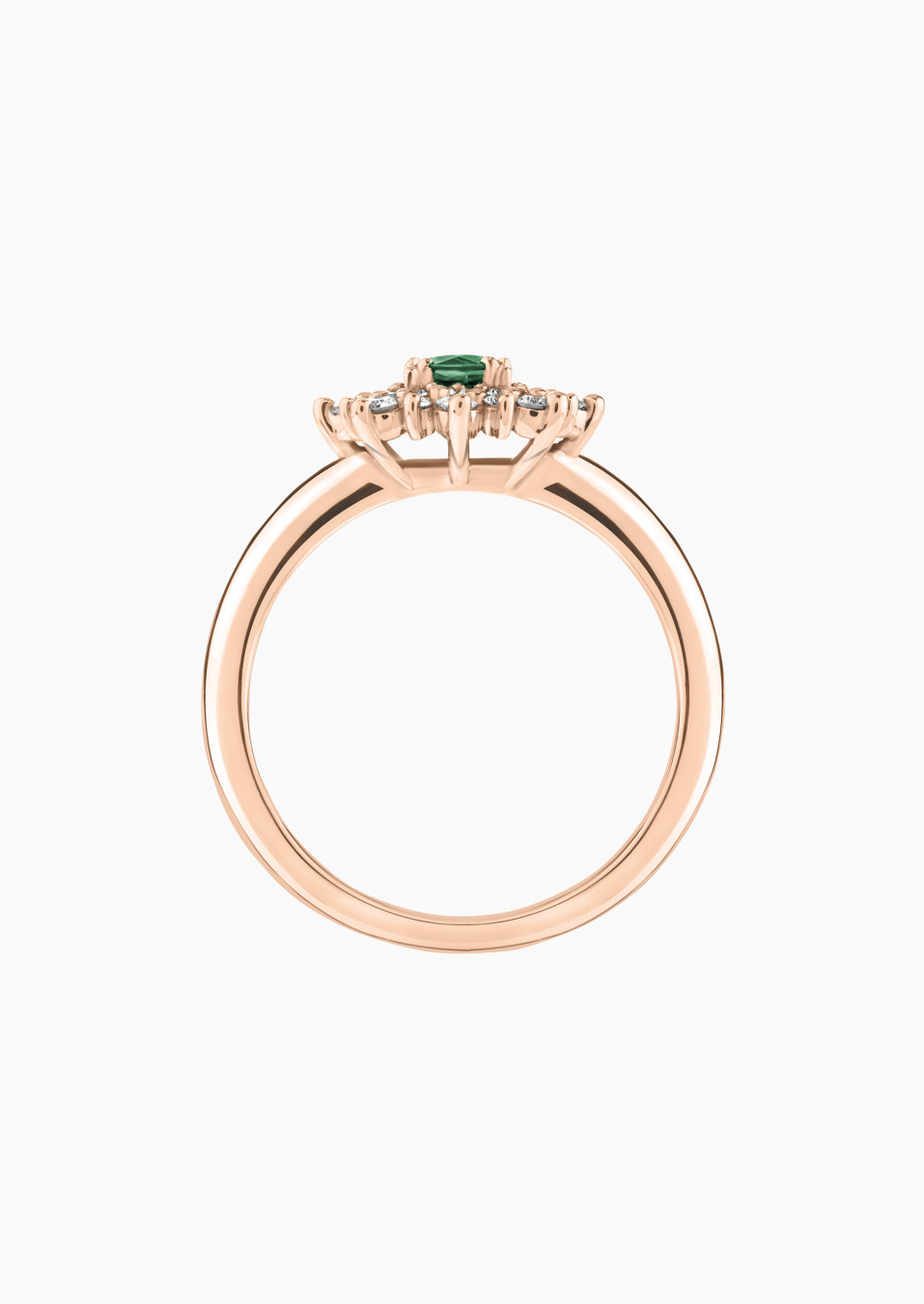 Dentelle ring in rose gold, green sapphire and diamonds