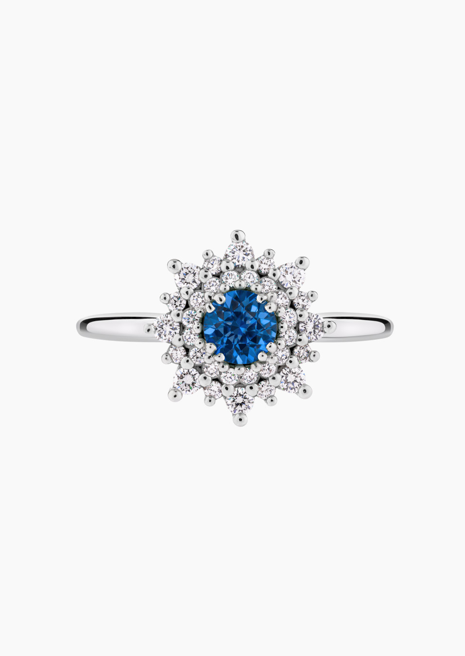 Dentelle ring in white gold, sapphire and diamonds