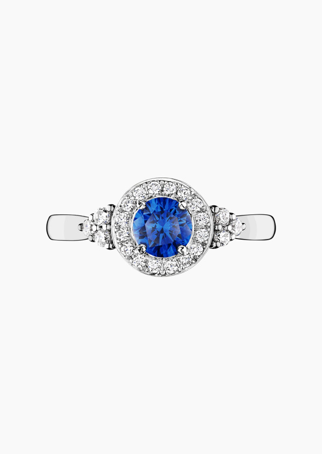 Pompadour solitaire in gold, sapphire and diamonds / Lepage