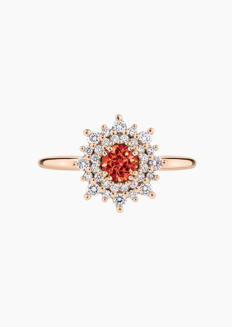 Dentelle ring in rose gold, orange sapphire and diamonds