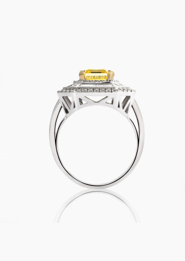 Bague Zenith en or blanc, diamant jaune et diamants blancs