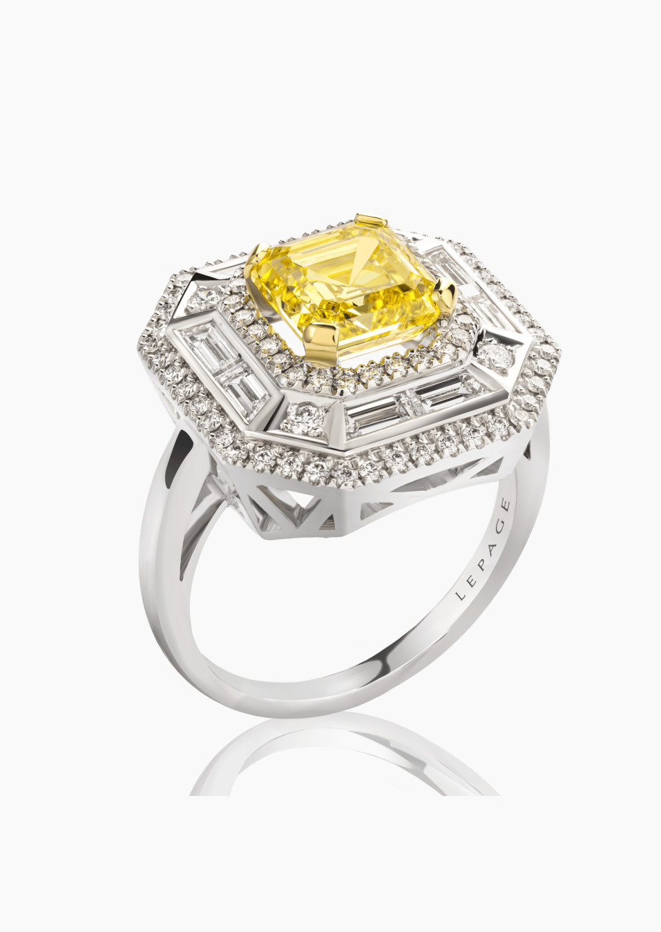 Bague Zenith en or blanc, diamant jaune et diamants blancs