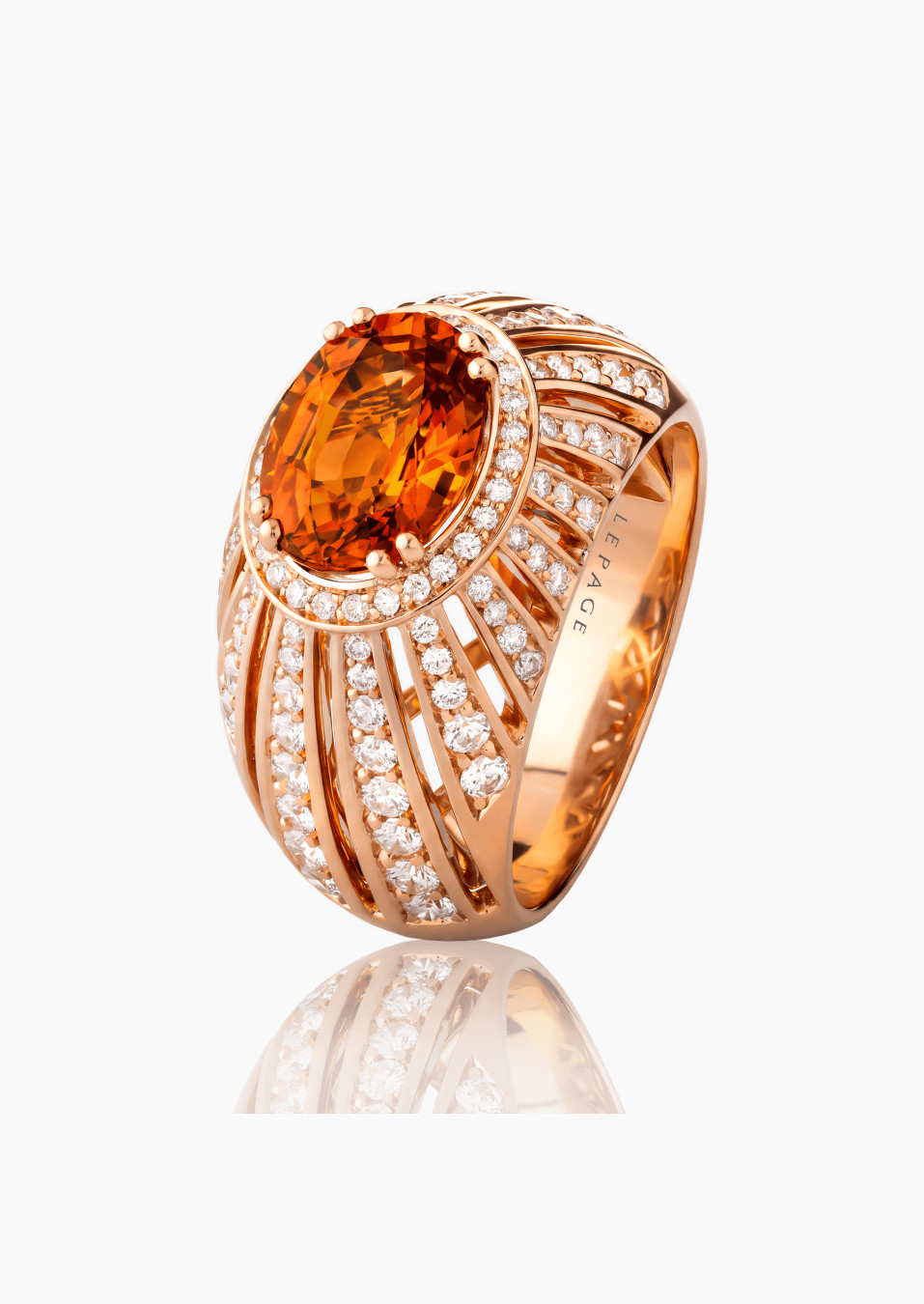 Bague Crépuscule en or rose, saphir orange et  | LEPAGE