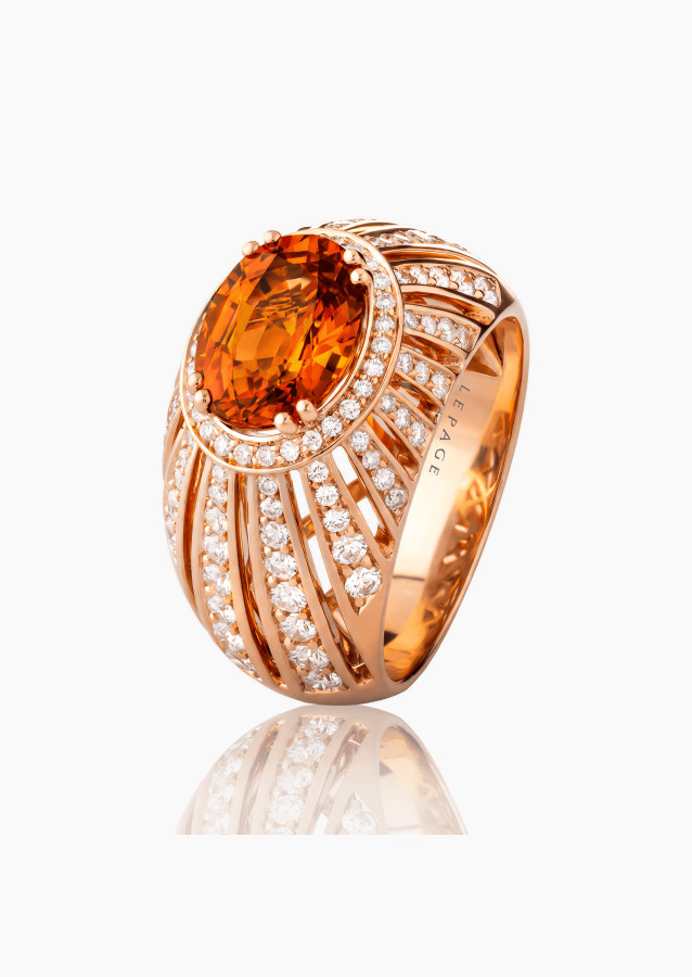 Bague Crépuscule en or rose, saphir orange et  | LEPAGE