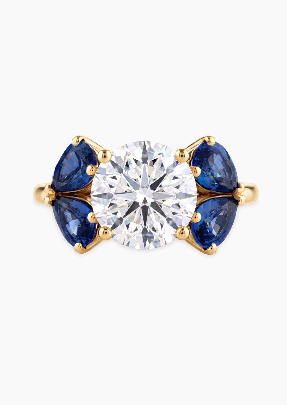 Bague diamant saphirs bleus poire or jaune | Maison Lepage