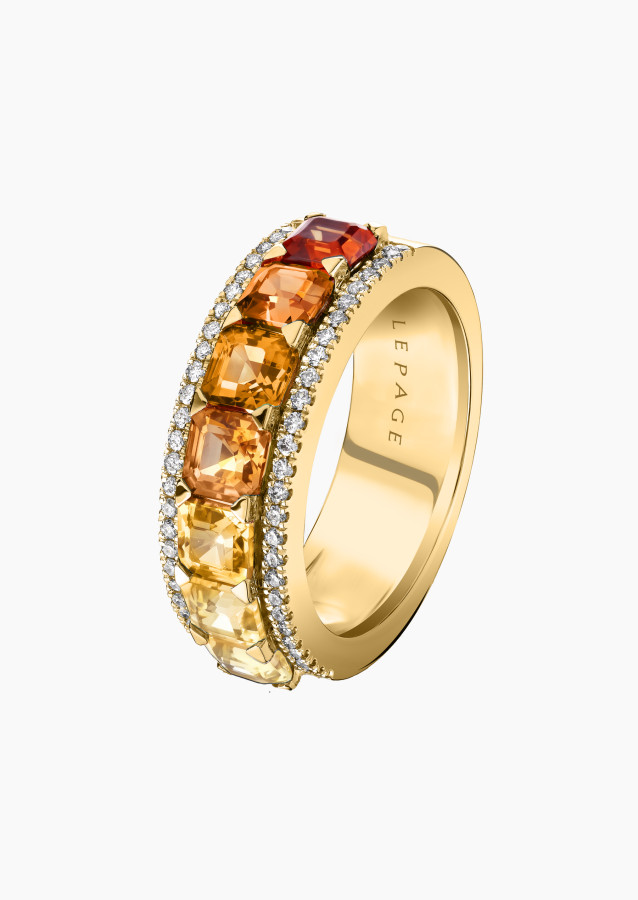 
                                                                                    Bague saphirs orange diamants or jaune | Maison Lepage
                                                                            