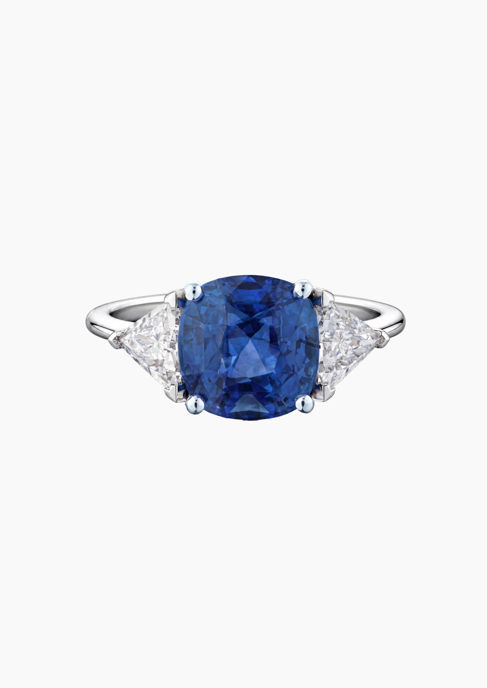 Bague saphir bleu coussin or blanc | Maison Lepage
